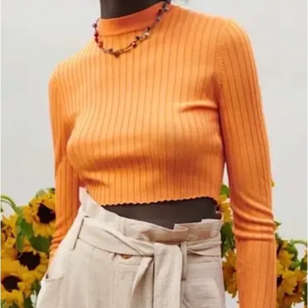 Zara Vibrant Orange Ribbed Long Sleeve Top